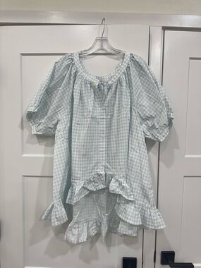 Piyama Gingham Ruffle Button-Front shirt